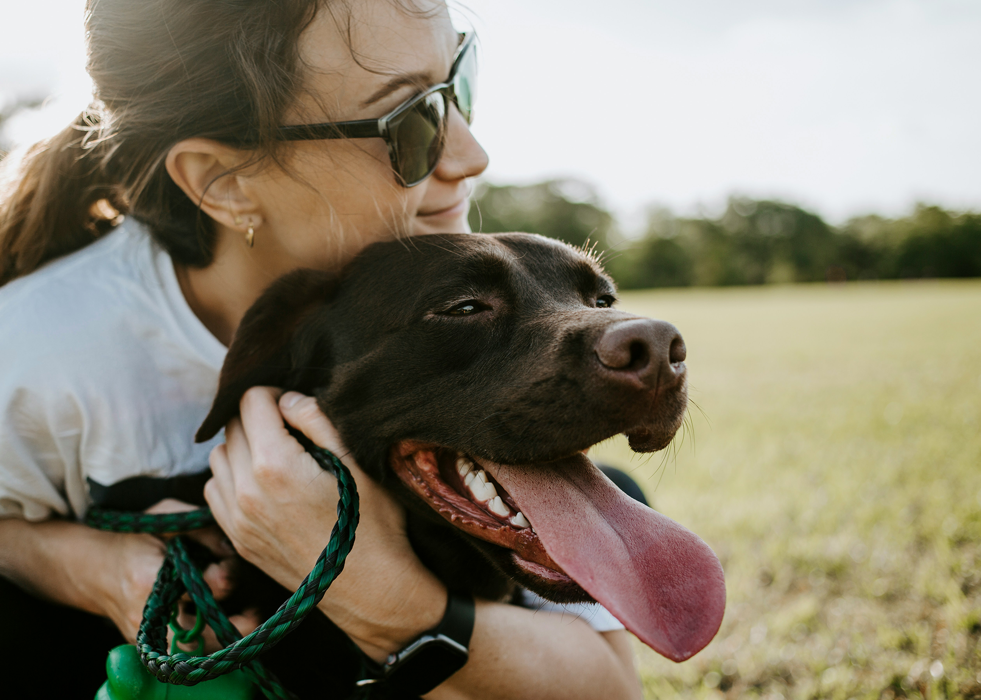happy lab with young woman